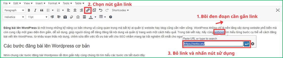 Chèn link trên bài viết 