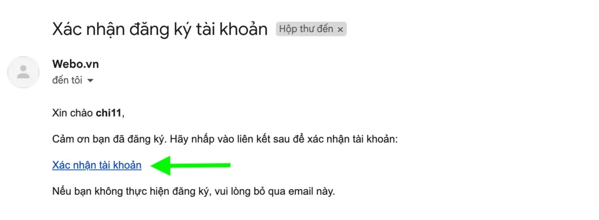 xác nhận mail webo