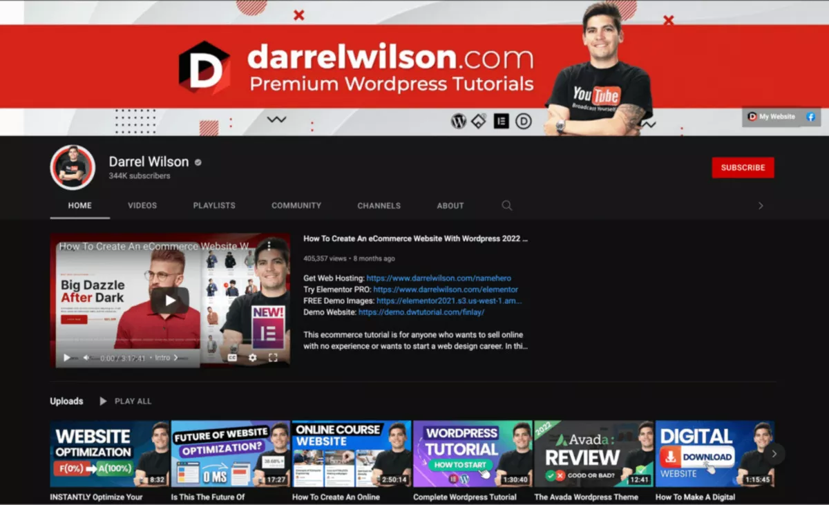 kênh youtube của darrel wilson là một nguồn tài nguyên hữu ích về elementor