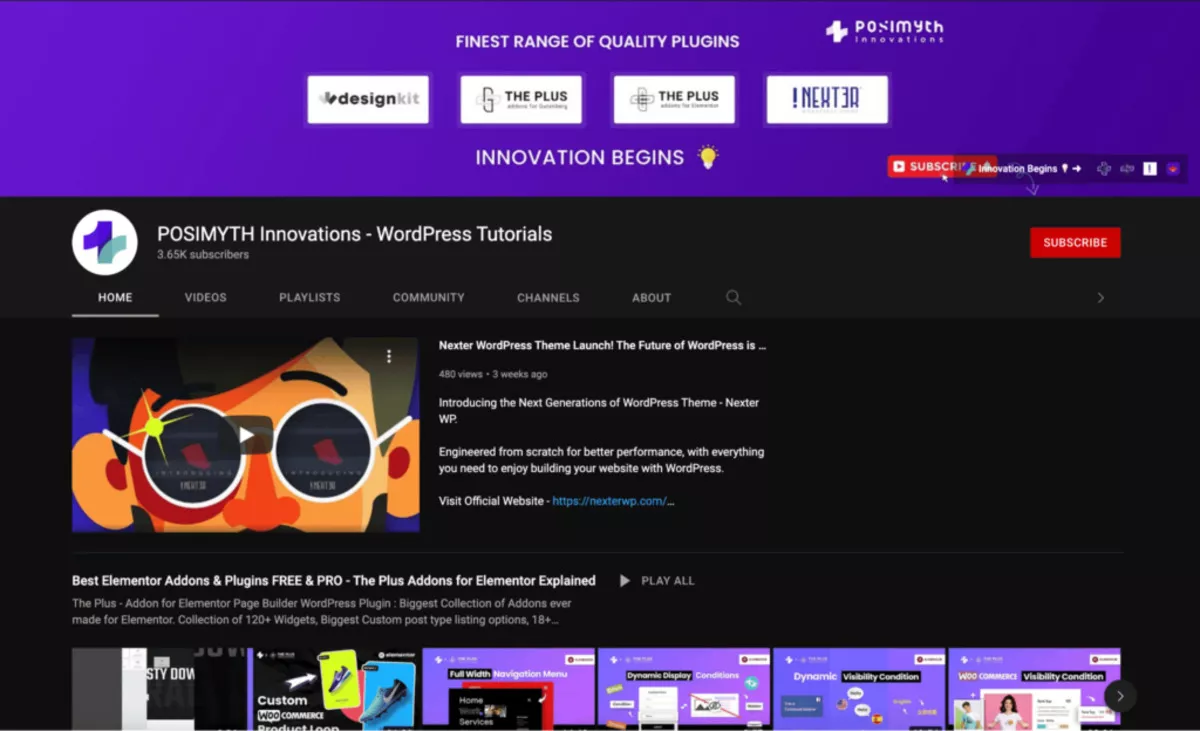 blog & kênh youtube tốt nhất để học elementor - posimyth innovations –wordpress tutorials