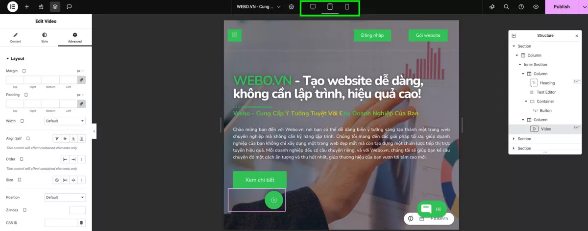 elementor hỗ trợ xem trang web trên mọi thiết bị