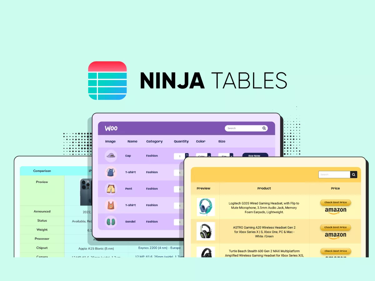 plugin tạo bảng so sánh trong elementor - ninja tables