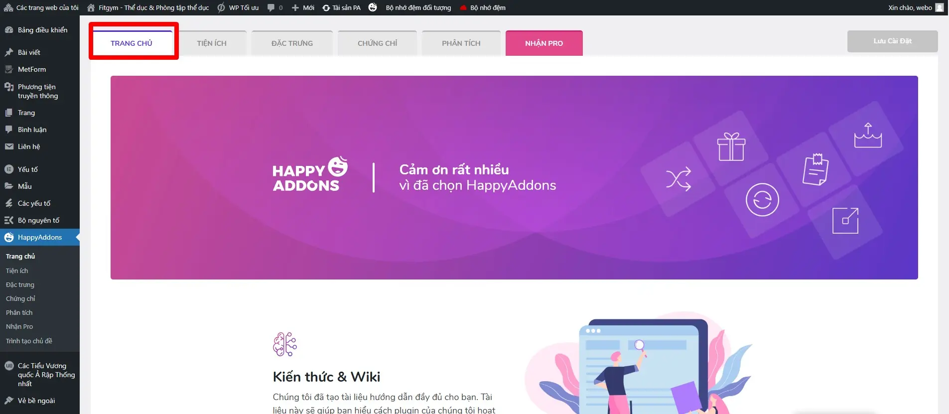 cách sử dụng trang chủ của happy elementor addons