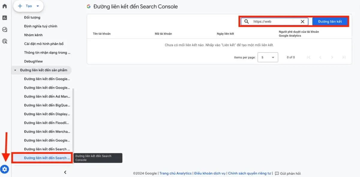 tích hợp công cụ google search console vào ga4