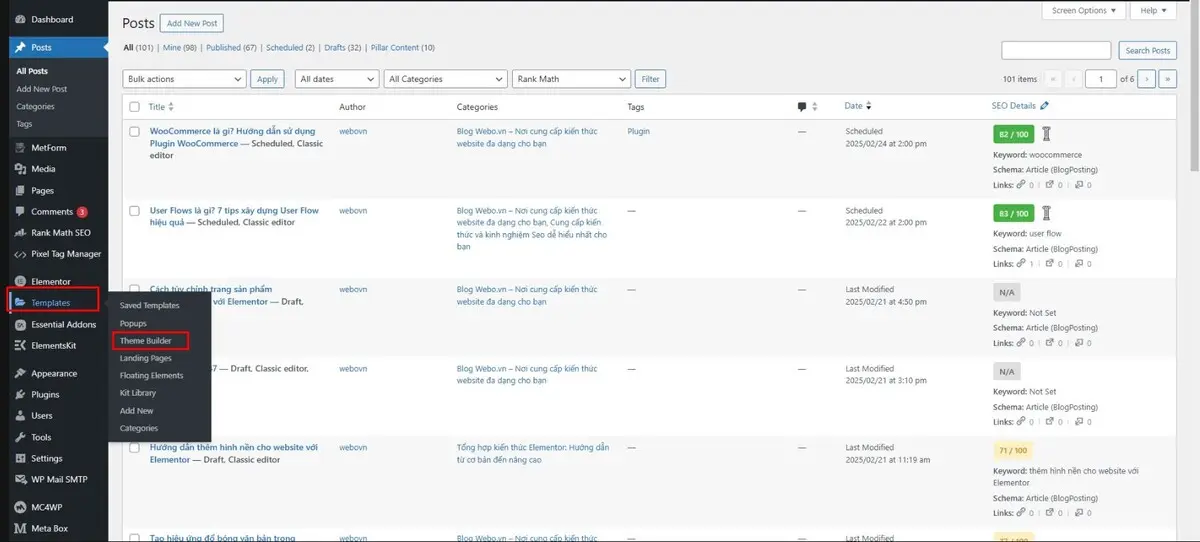 truy cập vào bảng điều khiển wordpress
