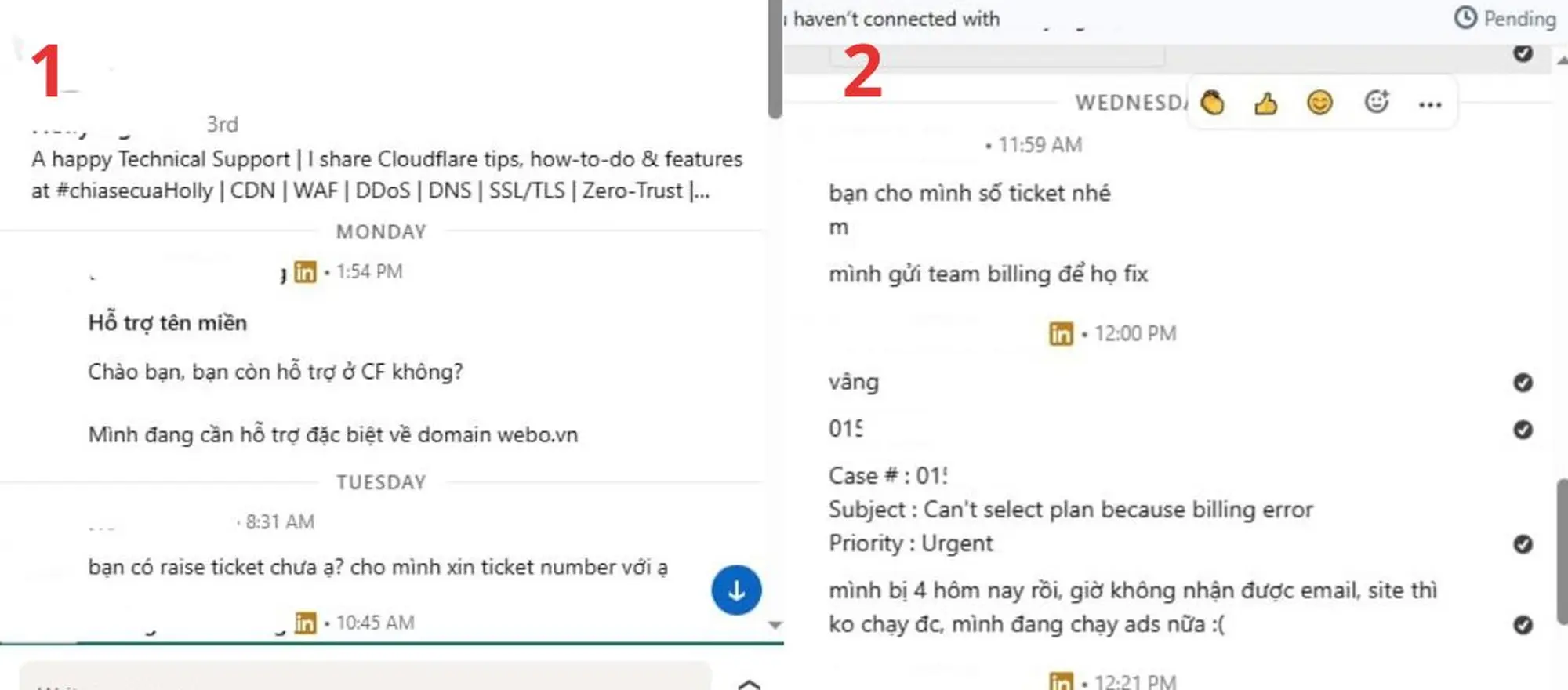tìm người hỗ trợ fix lỗi trên linkedin