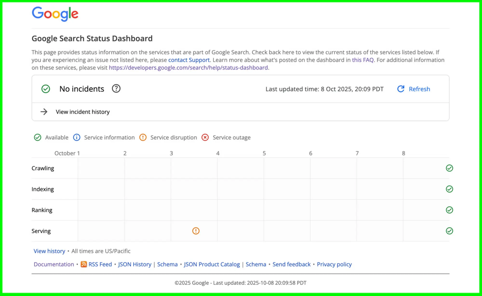 kiểm tra google search status dashboard