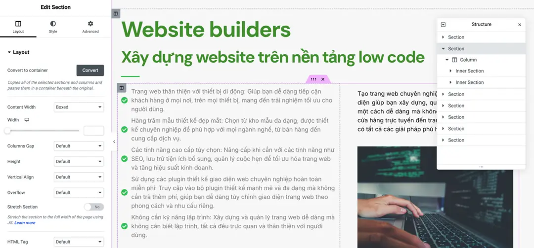 Elementor cho phép bạn tuỳ chỉnh bố cục