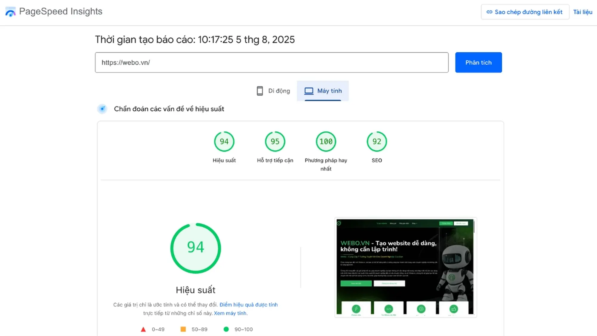 cách tính điểm của google pagespeed insights