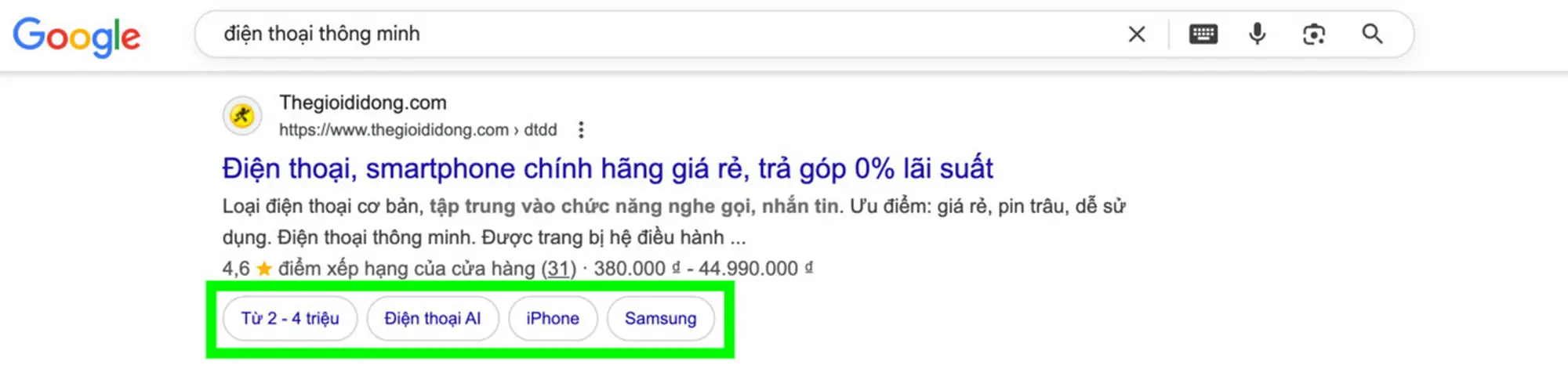 sitelink giúp tăng nhận thức về sản phẩm
