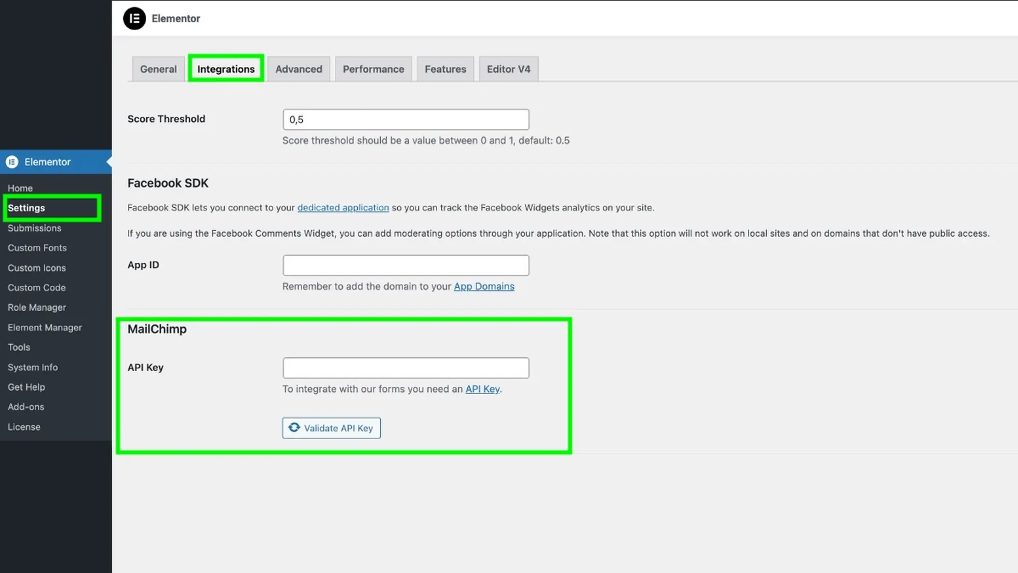 kết nối mailchimp với elementor qua api
