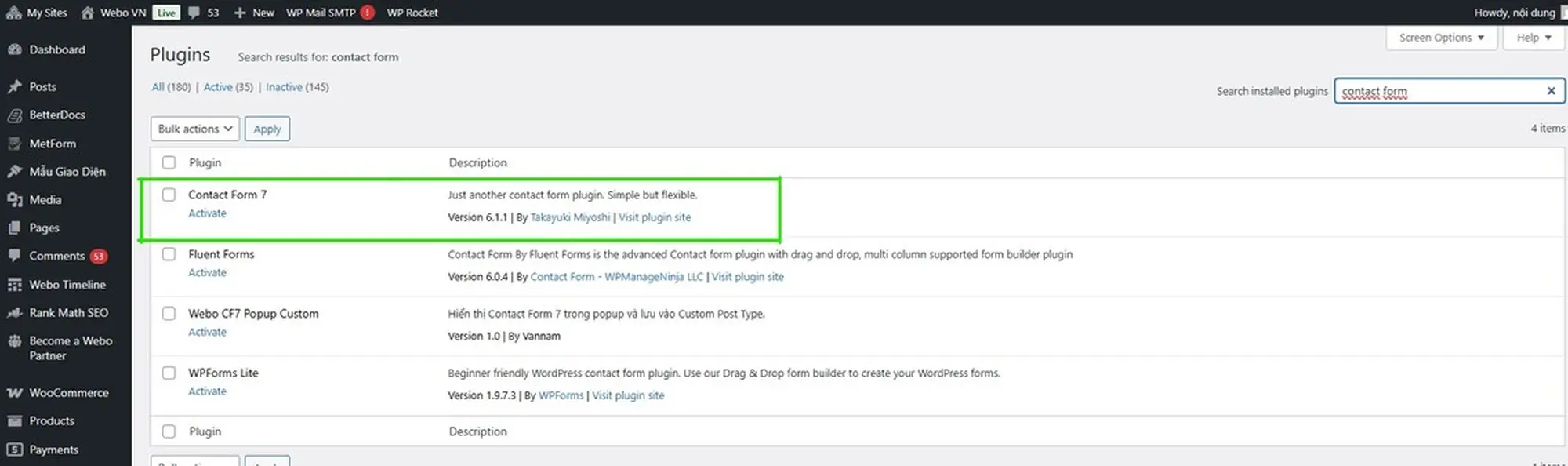 cách cài đặt plugin contact form 7