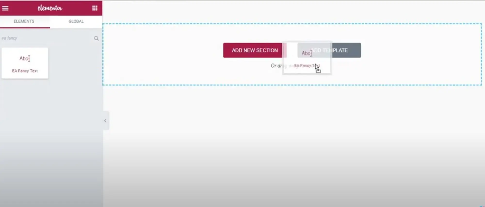kéo thả widget ea fancy text vào trang