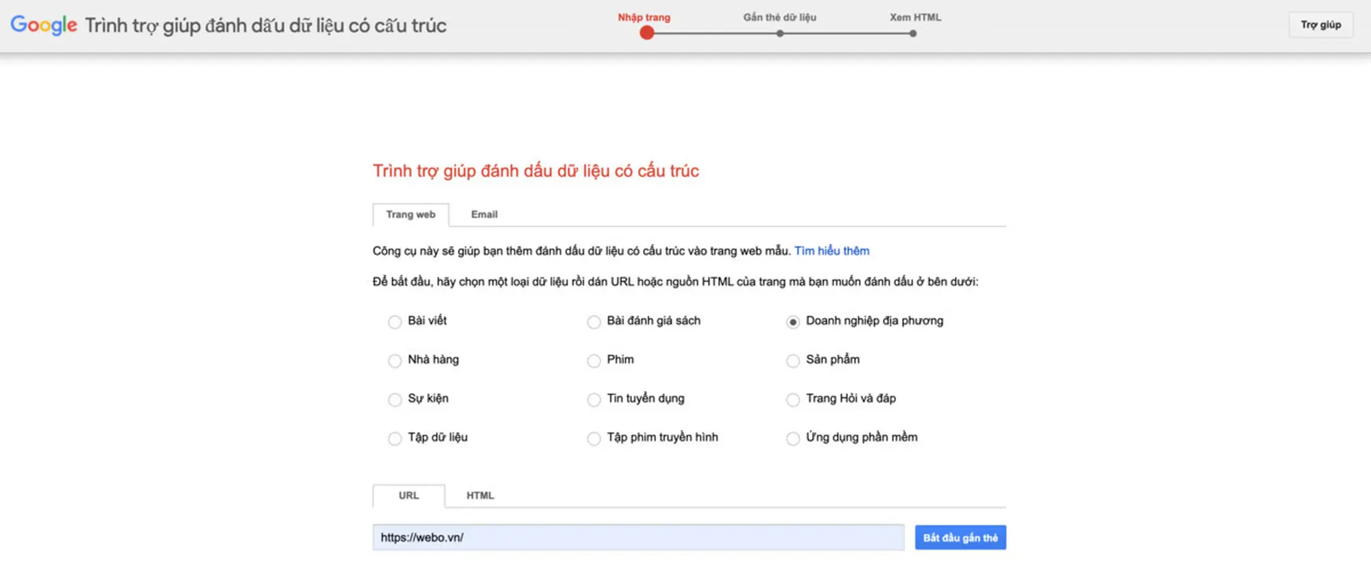 sử dụng công cụ google structured data markup helper