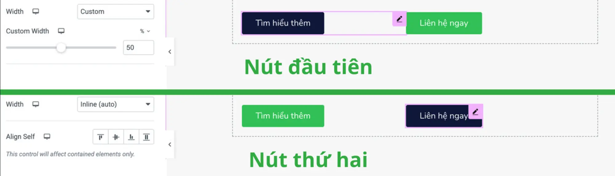 tính năng định vị nội tuyến giúp hai nút tự động nằm cạnh nhau
