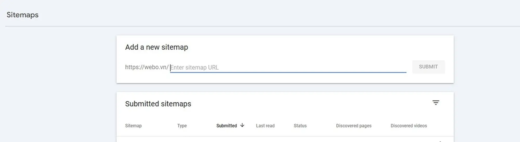 gửi sitemap cho google